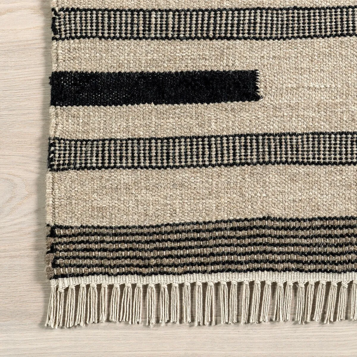 Black Brooklyn Tasseled Wool Area Rug