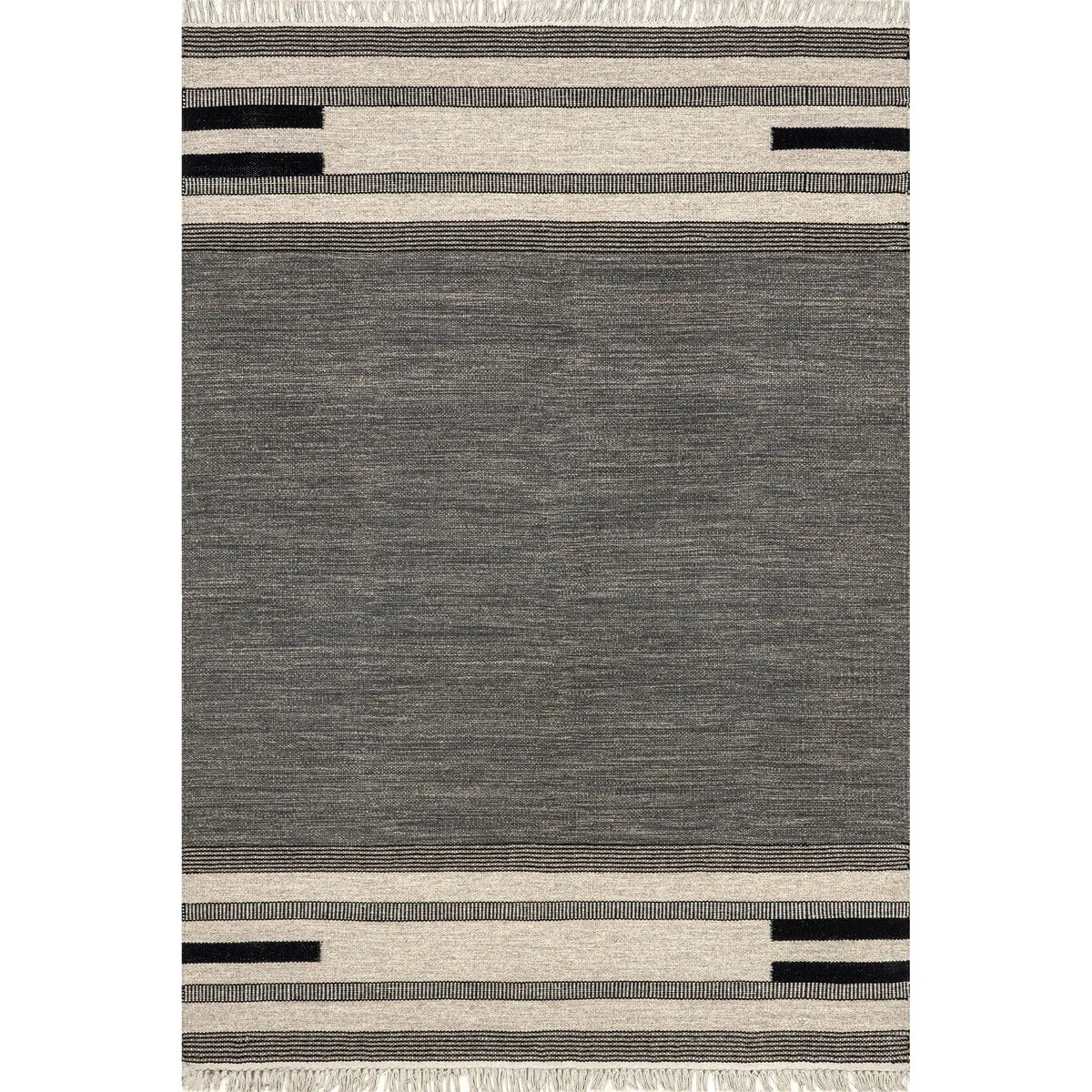 Black Brooklyn Tasseled Wool Area Rug