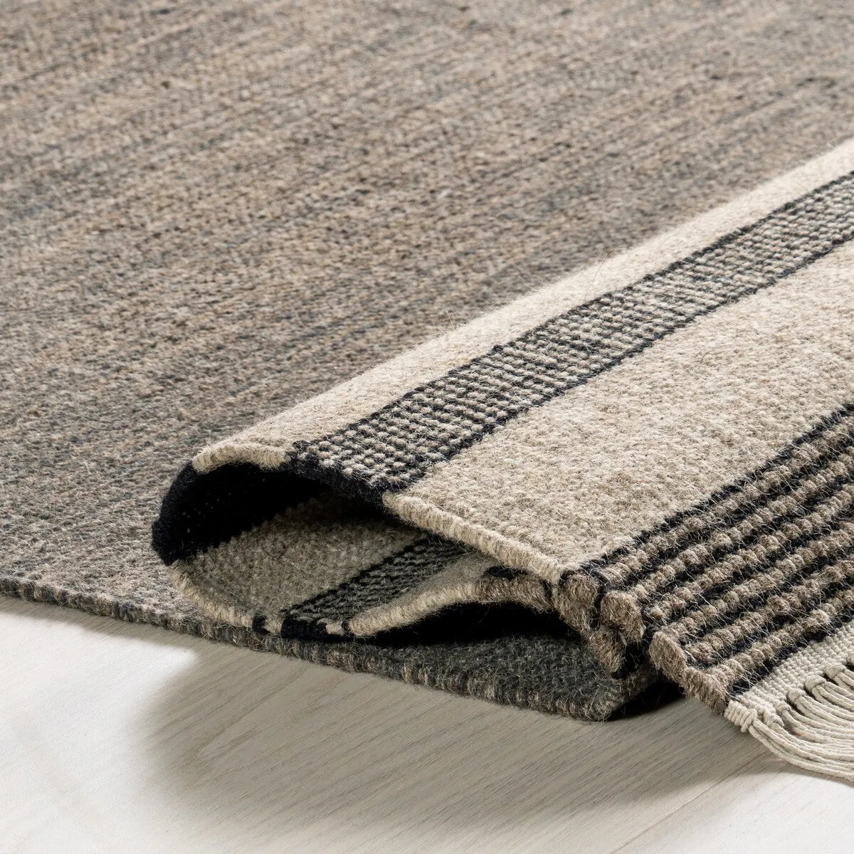 Black Brooklyn Tasseled Wool Area Rug