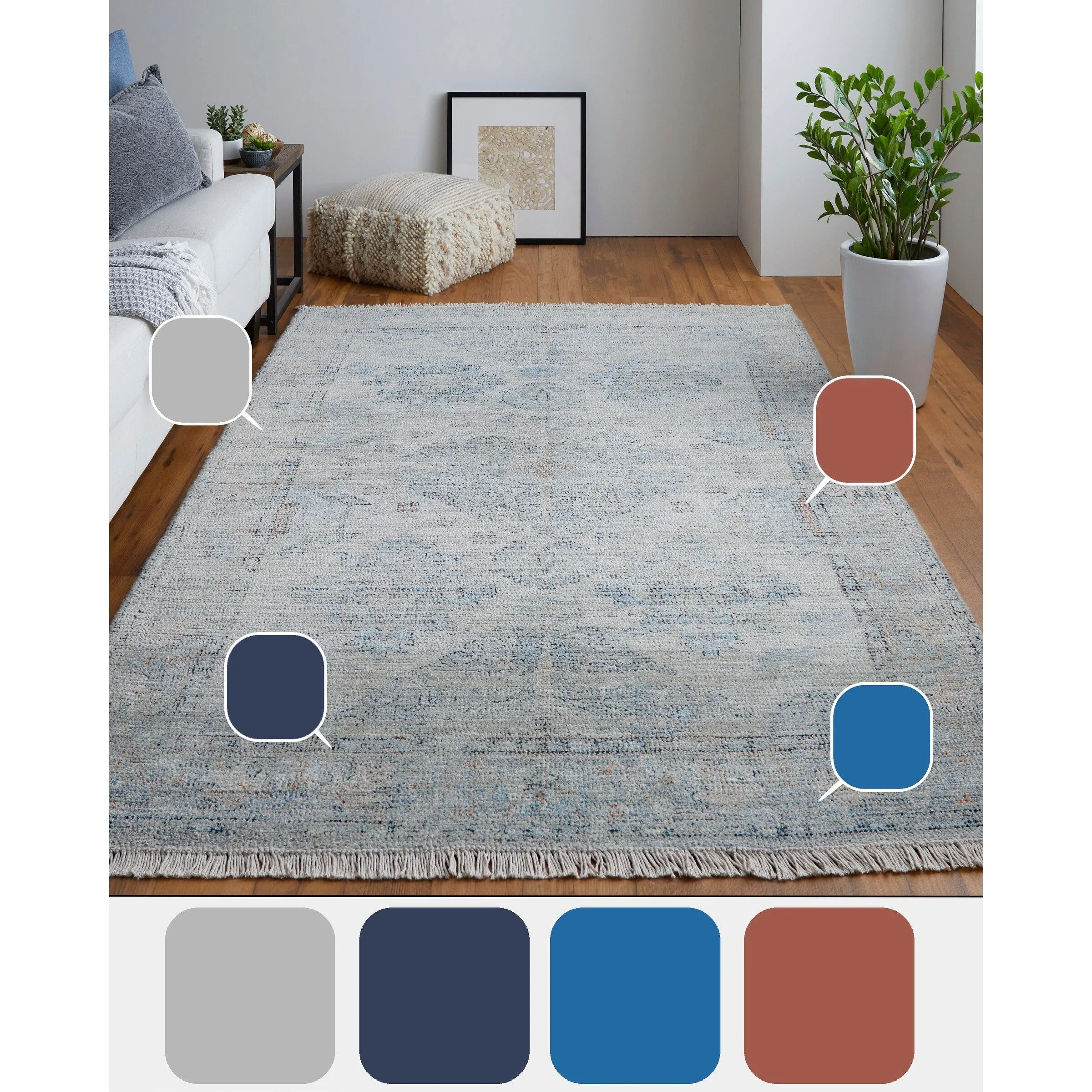Bohemian Vintage Tan/Gray Distressed Medallion Hand Woven Wool Rug