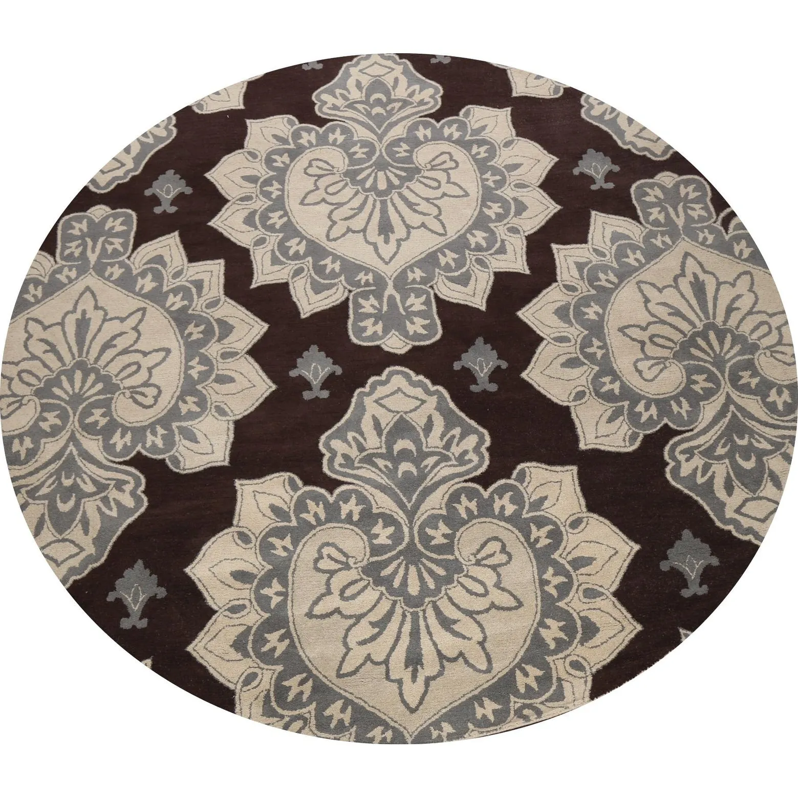 Brown Floral Oriental Dining Room Area Rug Hand-tufted Wool Carpet - 10'0 x 10'0 Round
