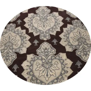 Brown Floral Oriental Dining Room Area Rug Hand-tufted Wool Carpet - 10'0 x 10'0 Round
