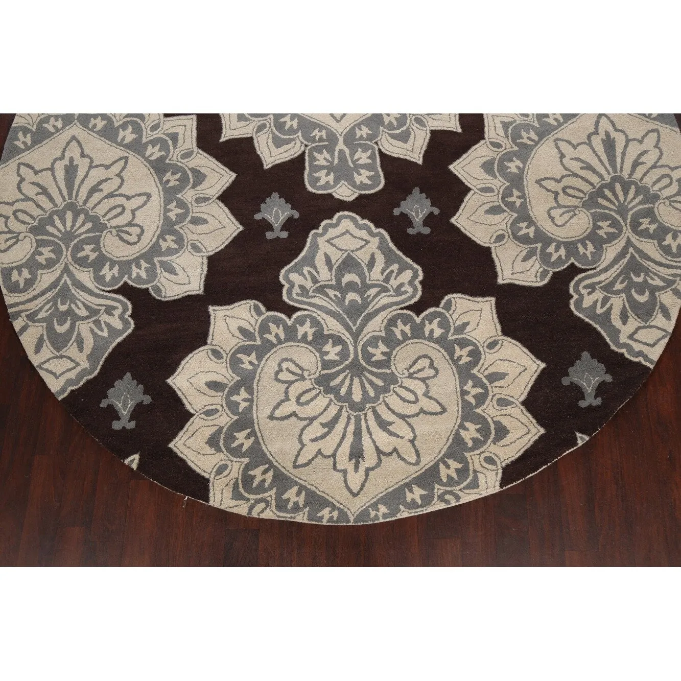 Brown Floral Oriental Dining Room Area Rug Hand-tufted Wool Carpet - 10'0 x 10'0 Round