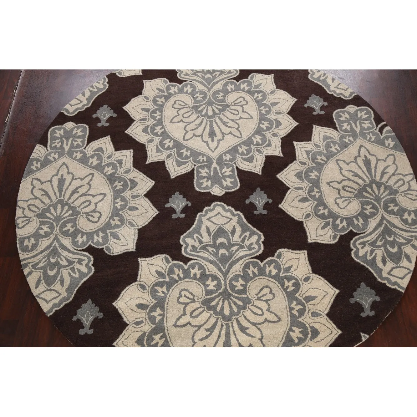 Brown Floral Oriental Dining Room Area Rug Hand-tufted Wool Carpet - 10'0 x 10'0 Round