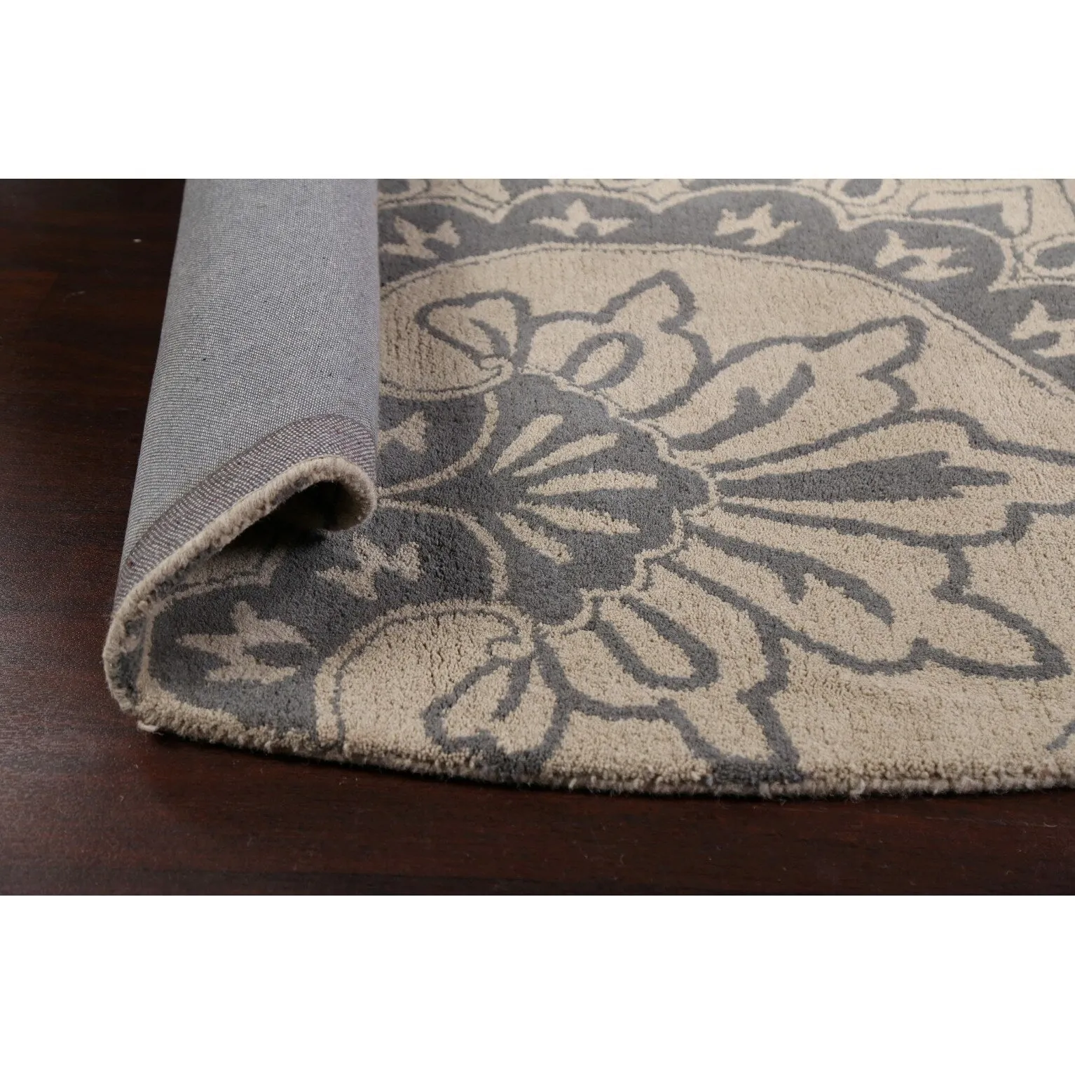 Brown Floral Oriental Dining Room Area Rug Hand-tufted Wool Carpet - 10'0 x 10'0 Round