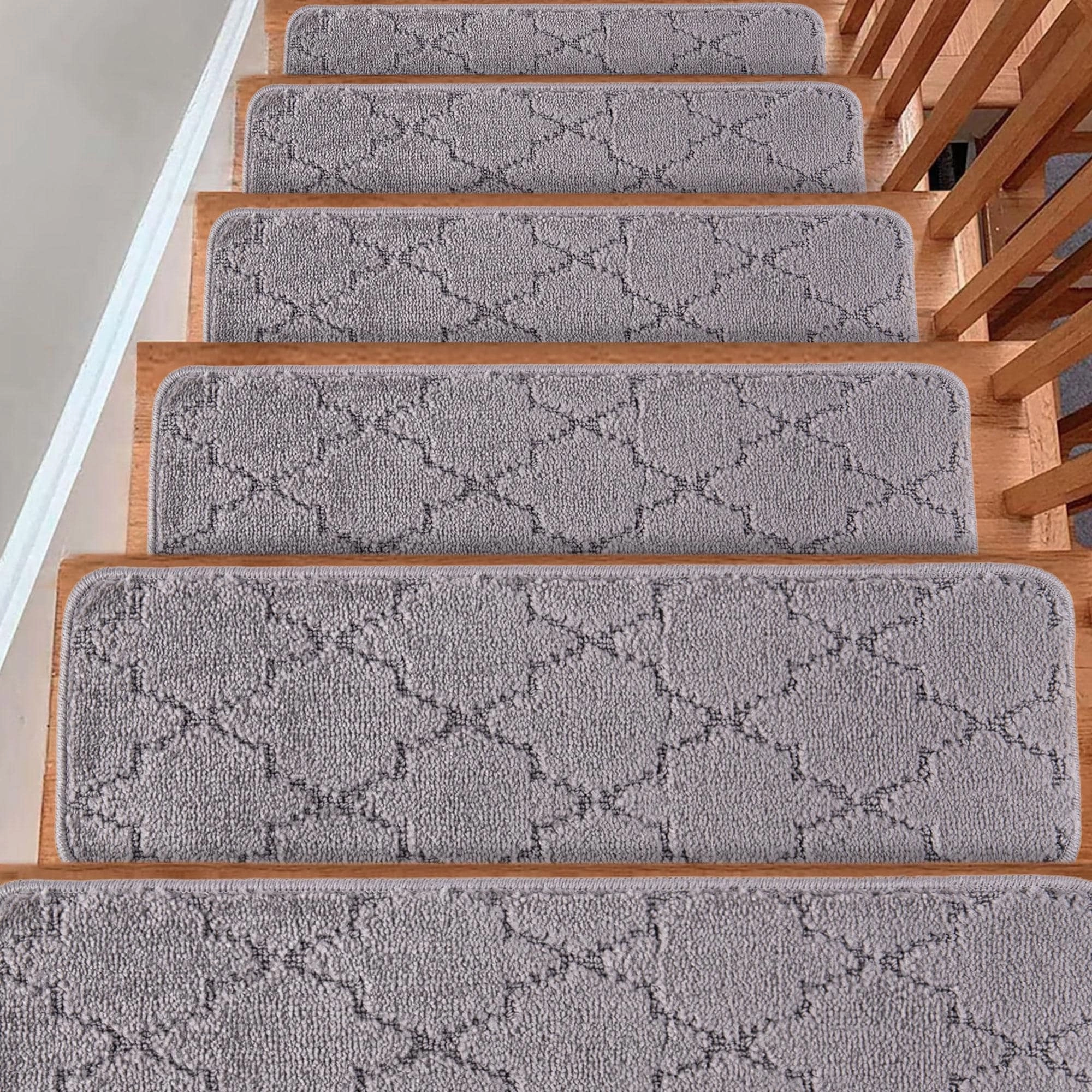 Carpet Stair Treads for Wooden Steps - Indoor Staircase Step Treads with Thick Carpet & Pattern Design