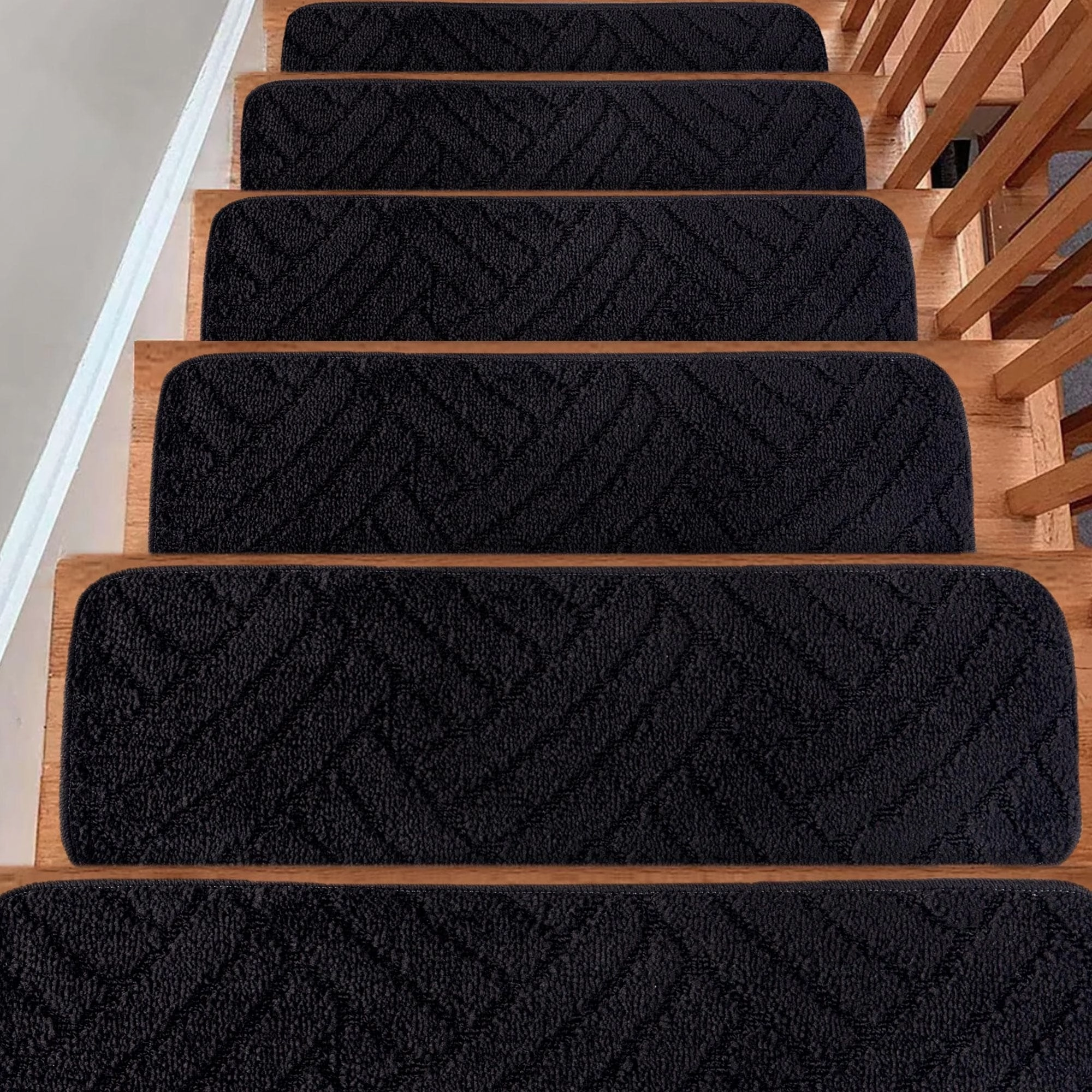 Carpet Stair Treads for Wooden Steps - Indoor Staircase Step Treads with Thick Carpet & Pattern Design