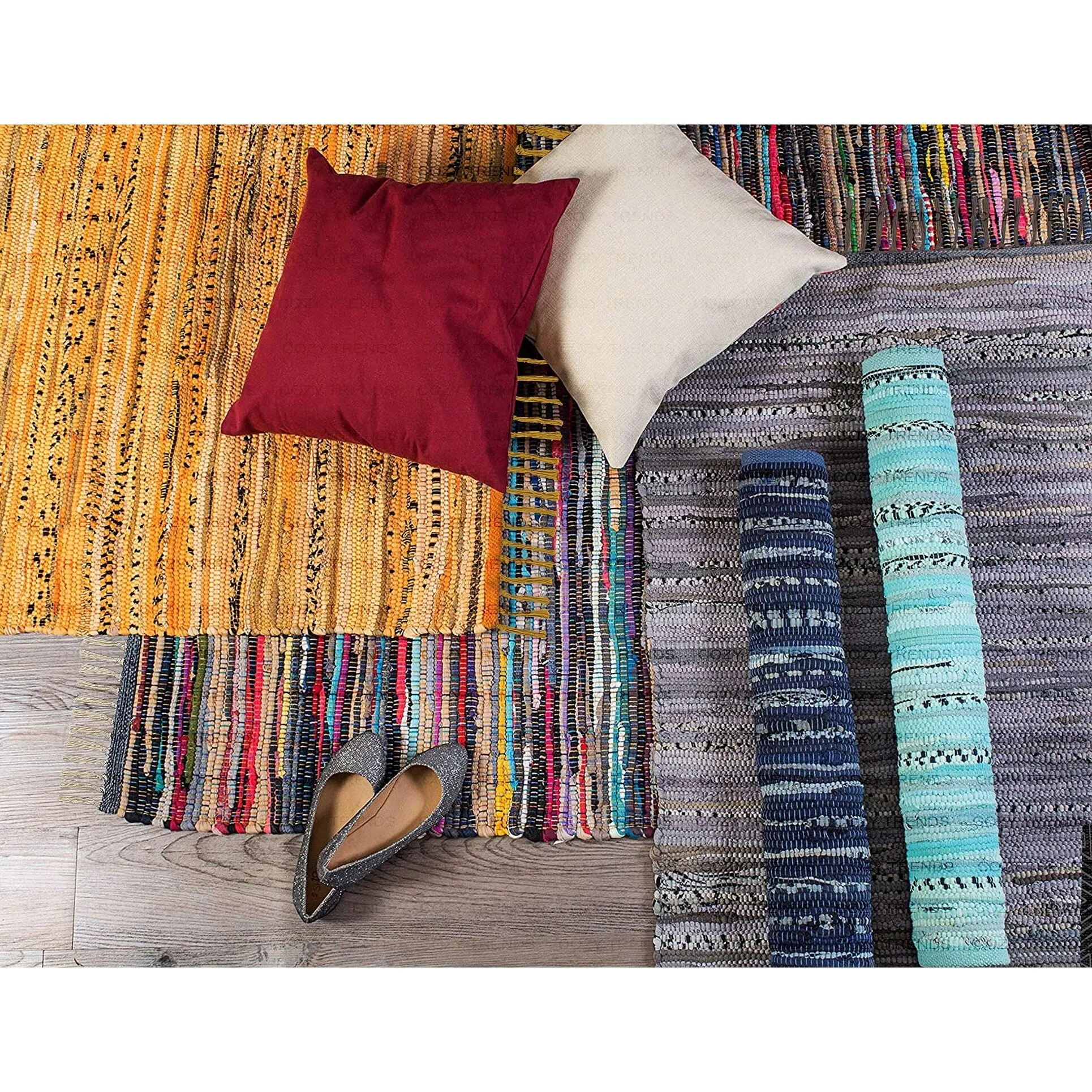 Chindi Rugs. Handmade Multipurpose Reversible Washable Colorful Cotton Rag Rug Runner 24''x36''