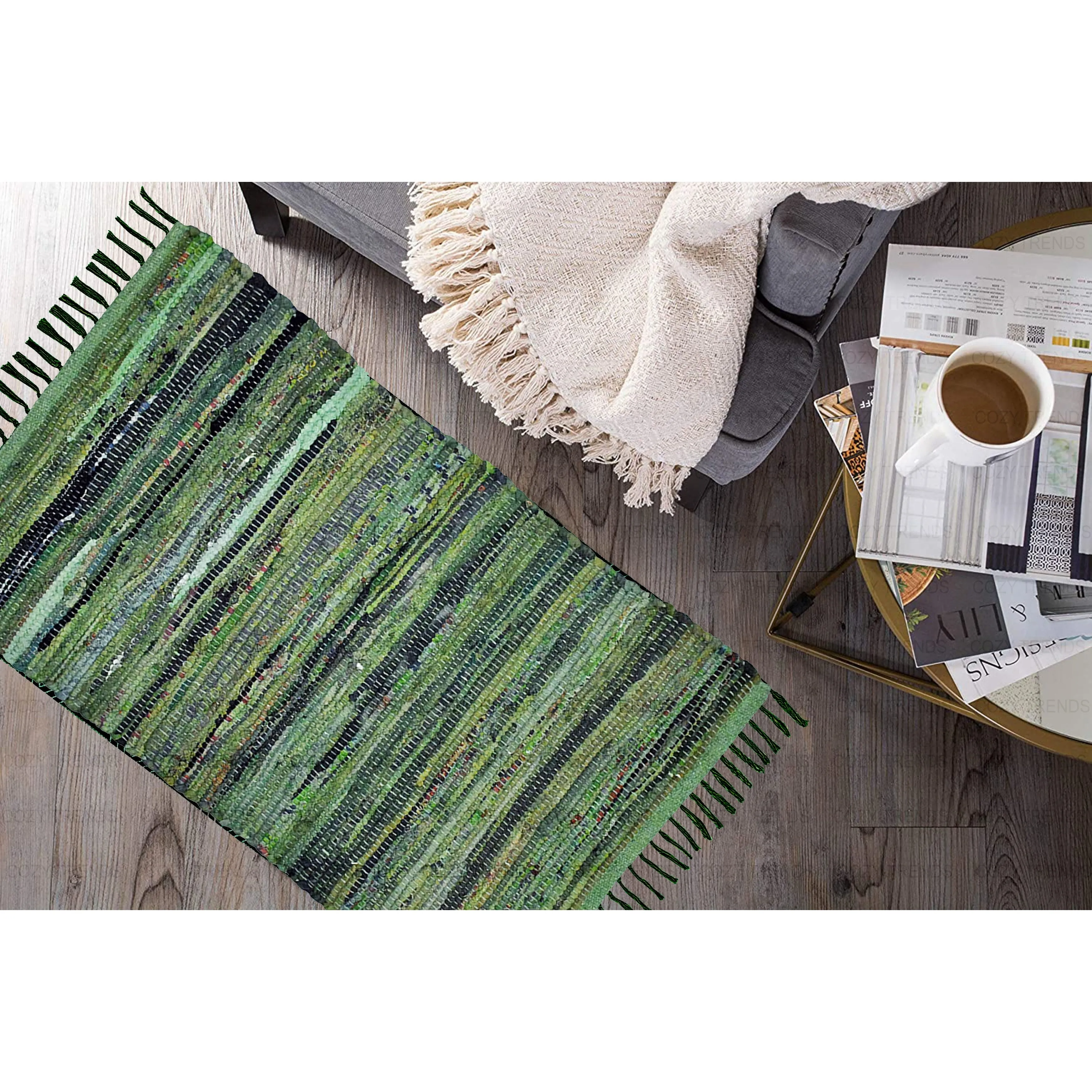 Chindi Rugs. Handmade Multipurpose Reversible Washable Colorful Cotton Rag Rug Runner 24''x36''