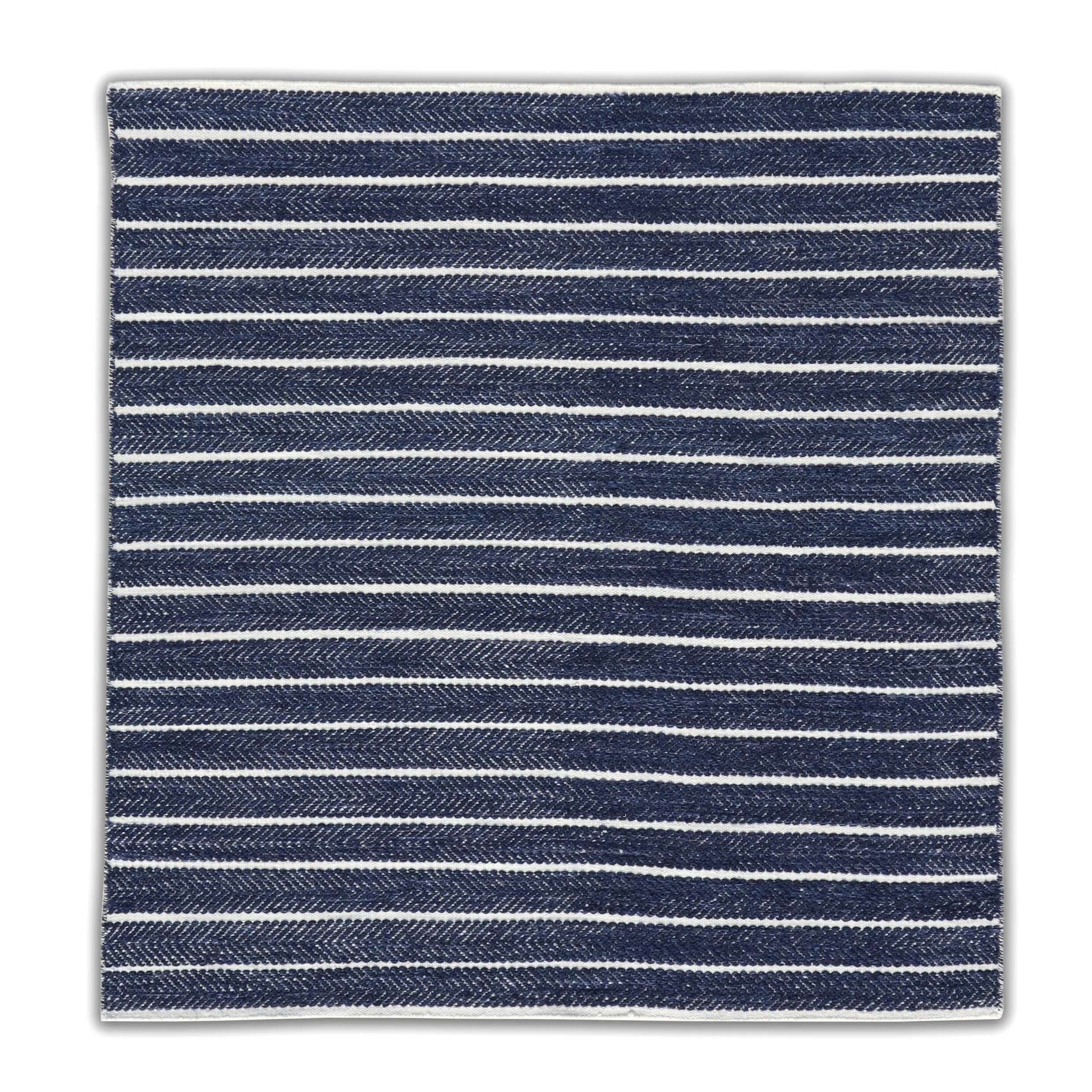 Coastal Flatweave Handwoven Rug Blue/Beige Directional Stripe Wool Rug