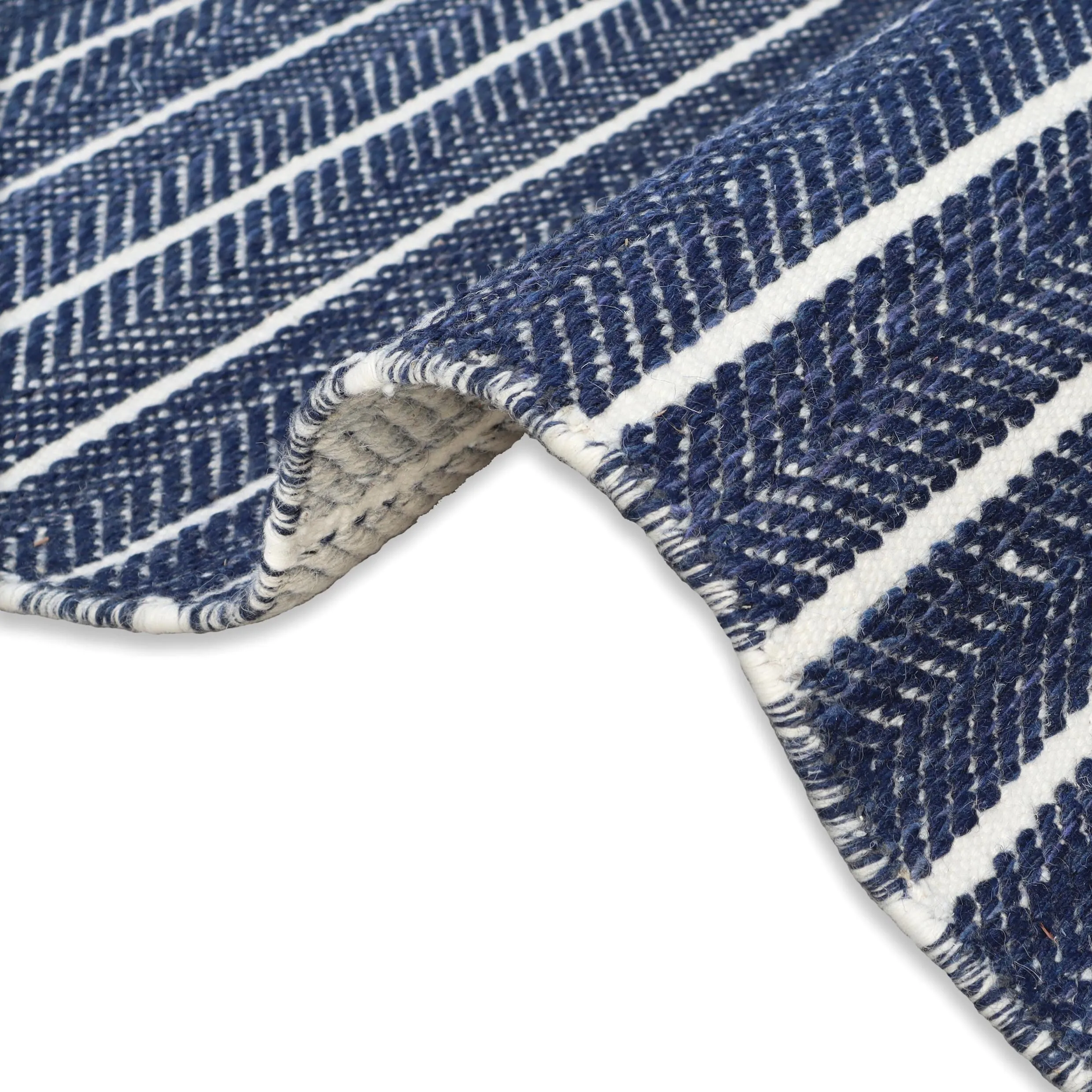 Coastal Flatweave Handwoven Rug Blue/Beige Directional Stripe Wool Rug