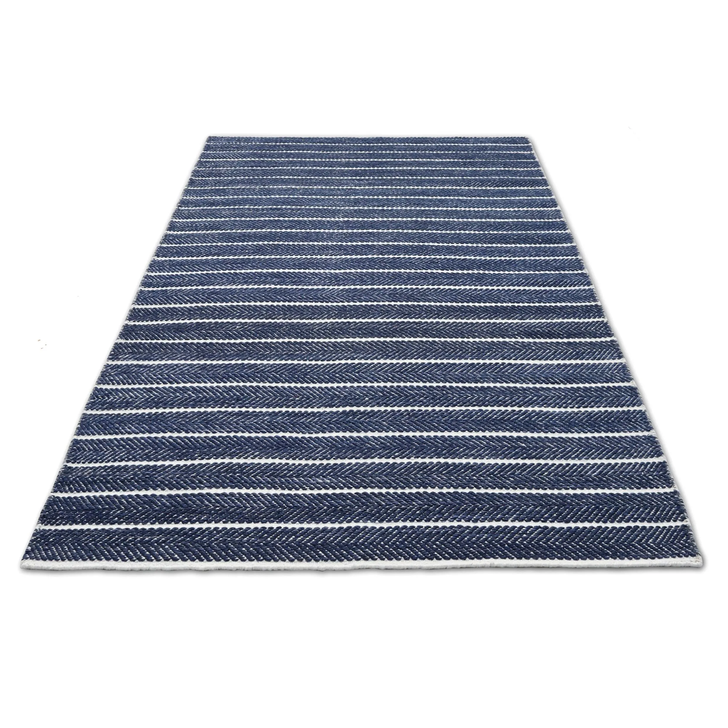 Coastal Flatweave Handwoven Rug Blue/Beige Directional Stripe Wool Rug