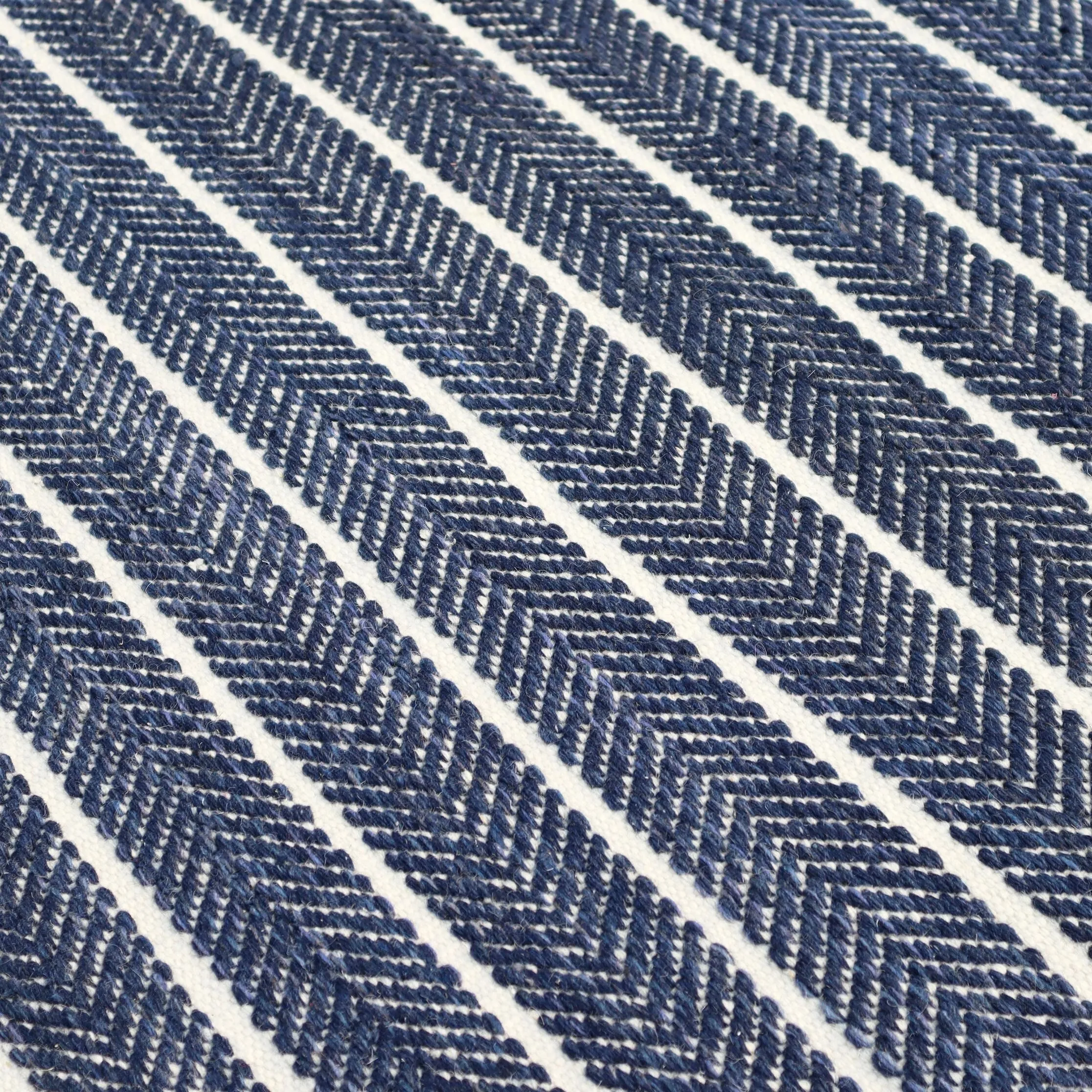 Coastal Flatweave Handwoven Rug Blue/Beige Directional Stripe Wool Rug