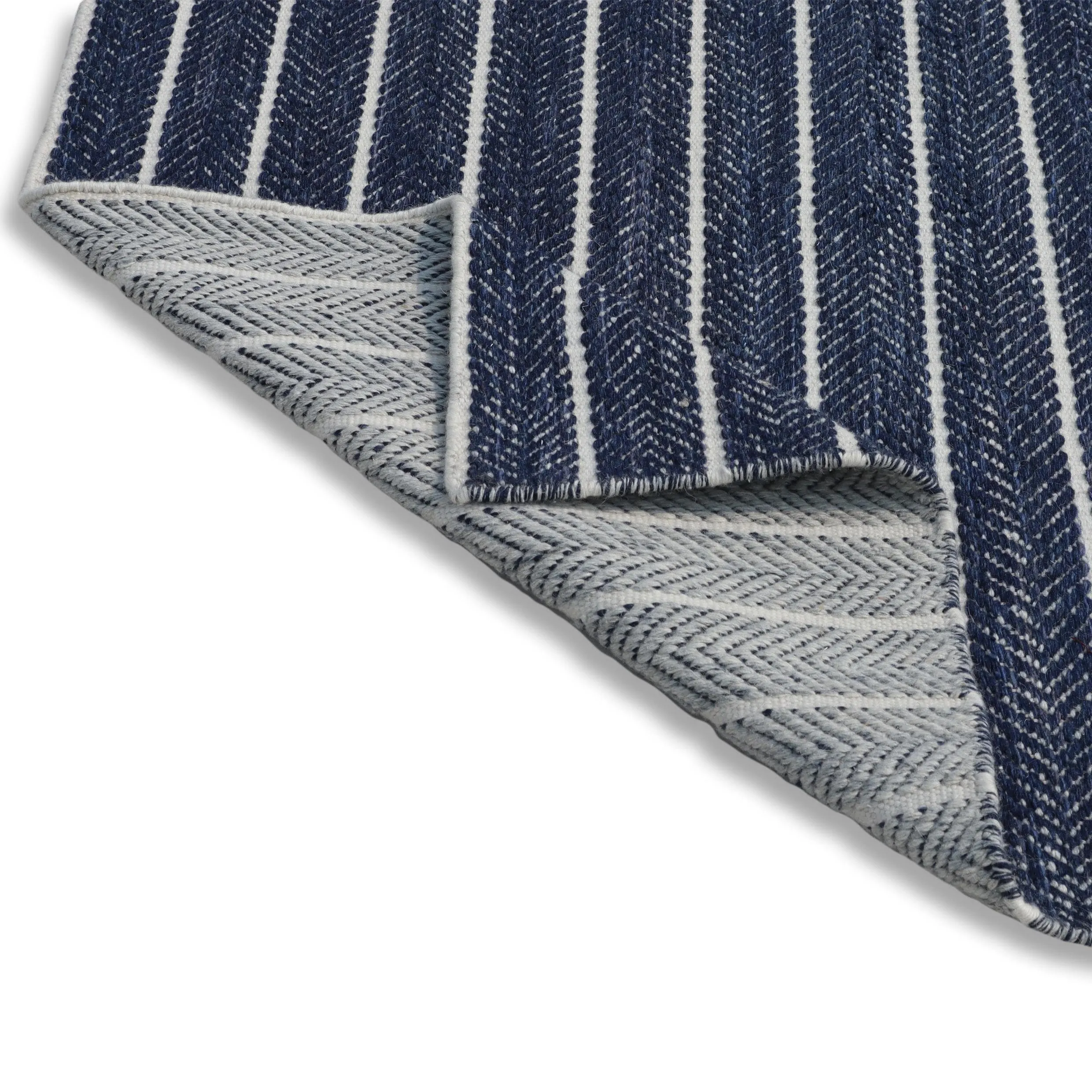 Coastal Flatweave Handwoven Rug Blue/Beige Directional Stripe Wool Rug