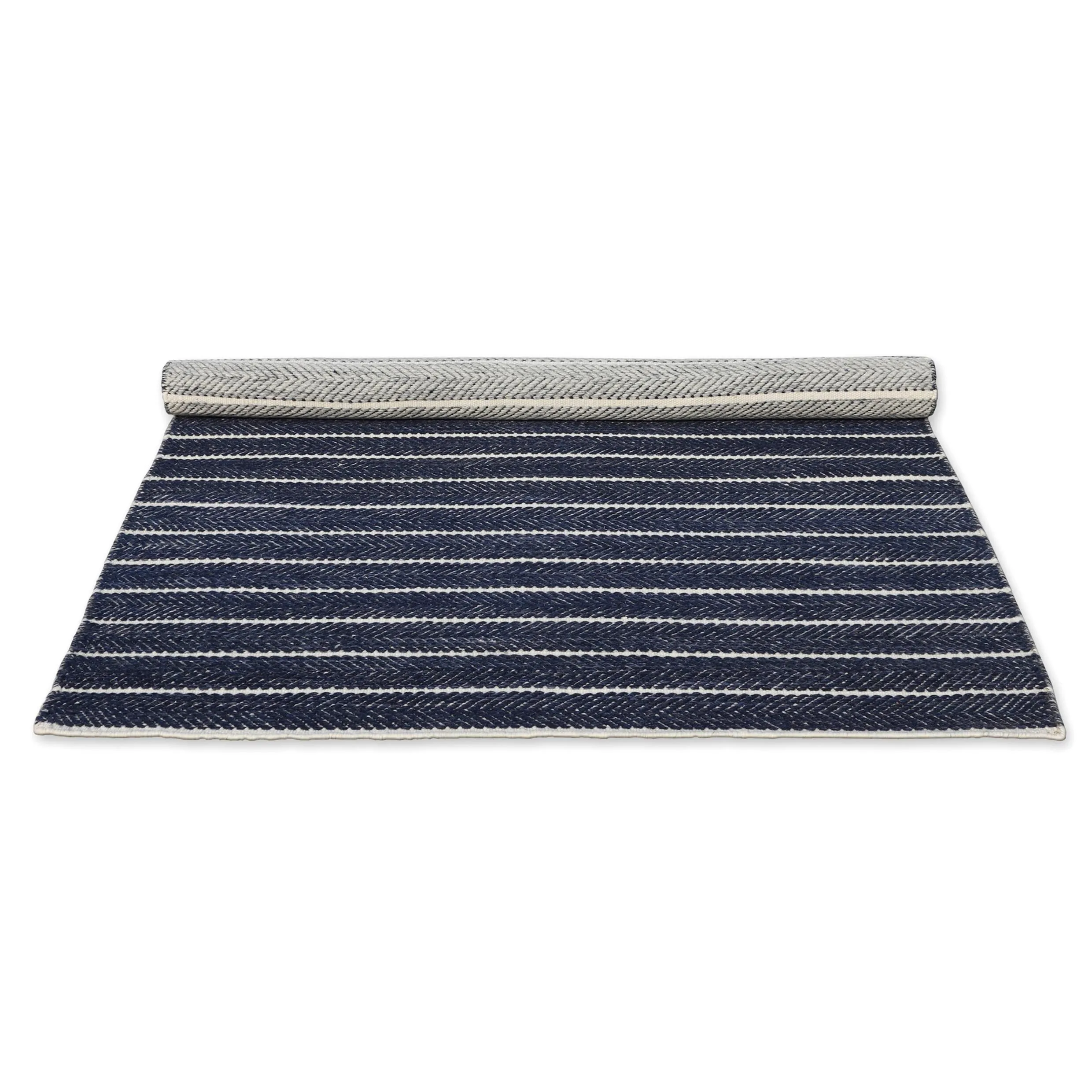 Coastal Flatweave Handwoven Rug Blue/Beige Directional Stripe Wool Rug