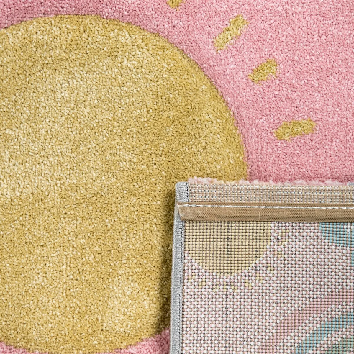 Colorful Kids Rug for Girls Room with Rainbows & Clouds in Pink