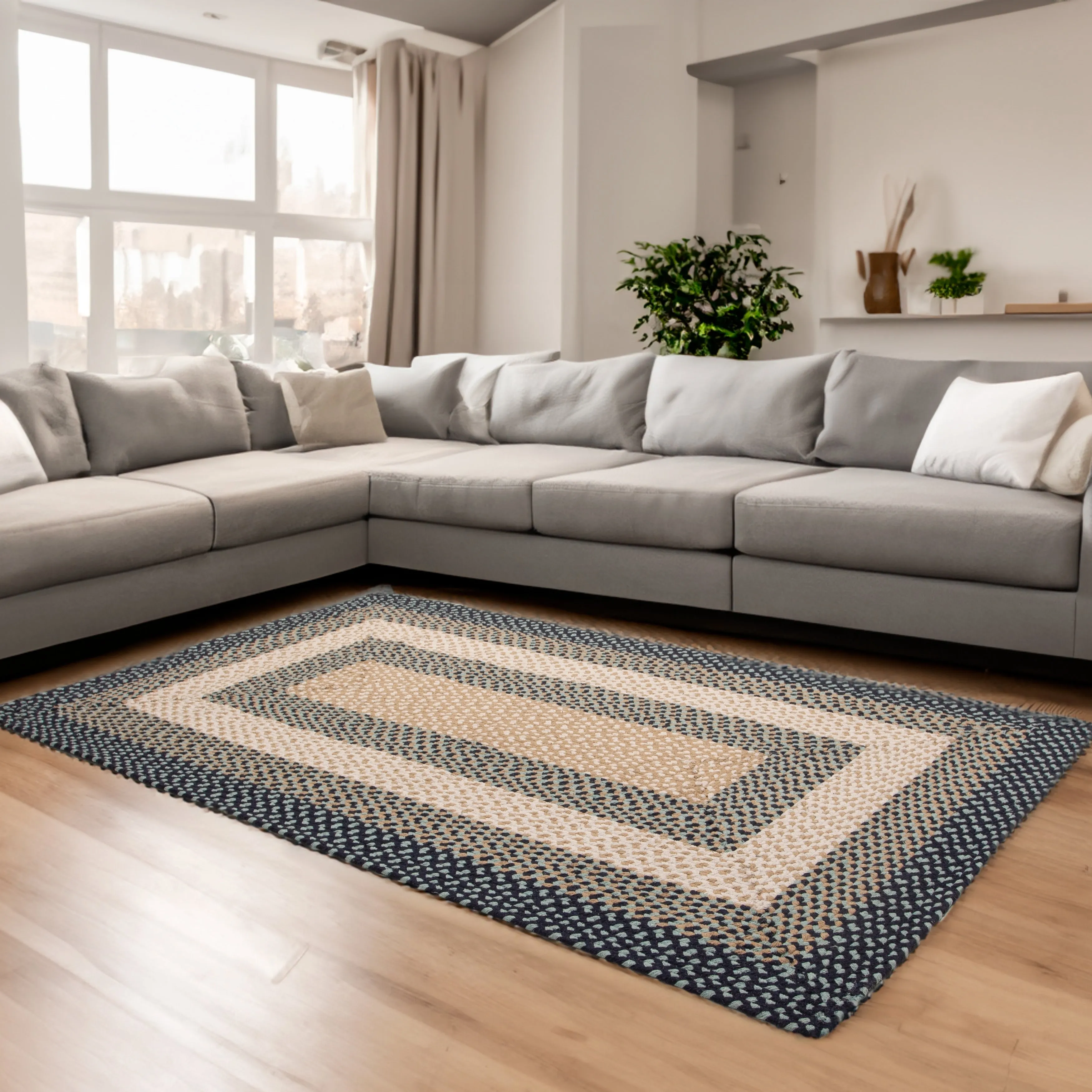 Country Braided Farmhouse Cotton Reversible Area Rug