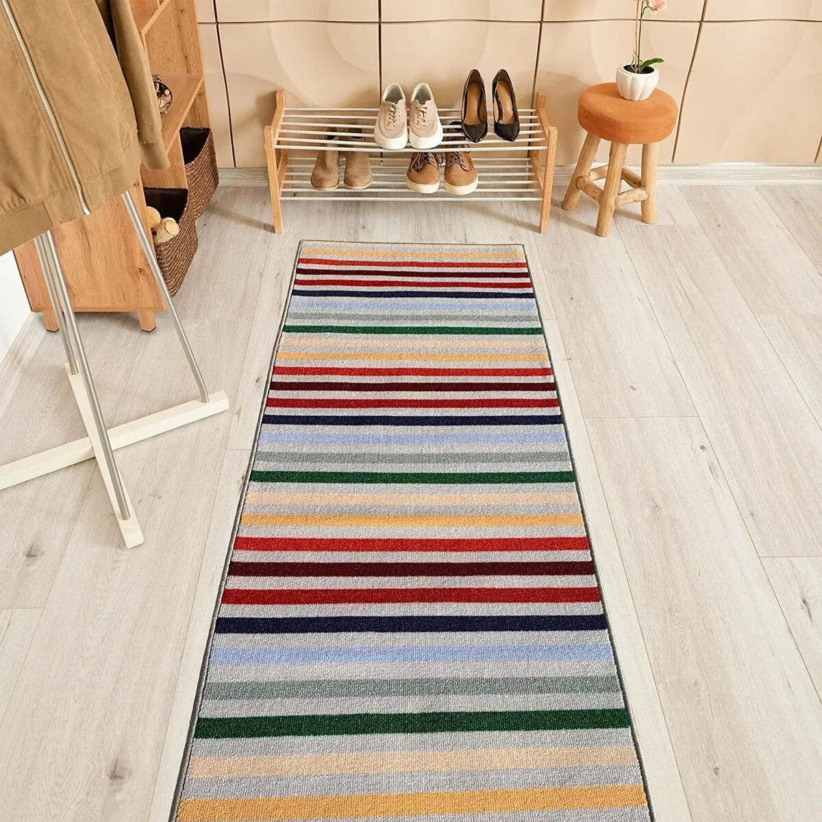 Custom Size 26 Inch Wide Kids Rainbow Non-Slip Hallway Runner Rug