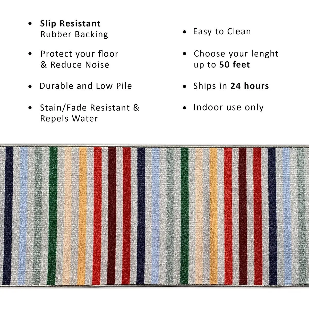 Custom Size 26 Inch Wide Kids Rainbow Non-Slip Hallway Runner Rug
