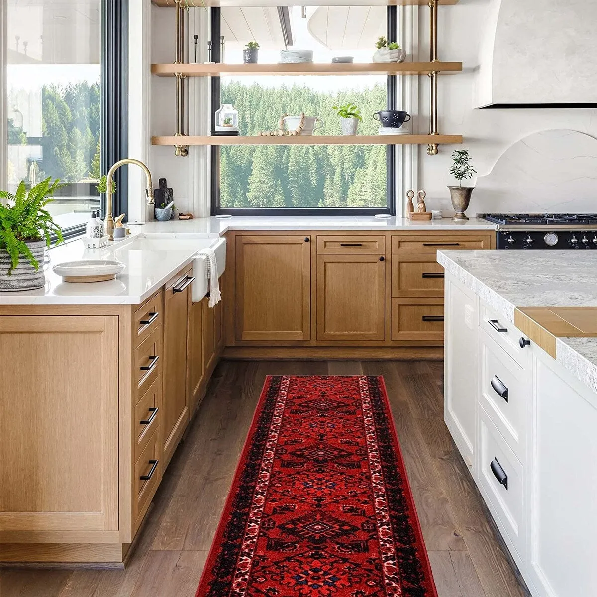 Custom Size Bokhara Burgundy Non-Slip Hallway Stair Runner Rug