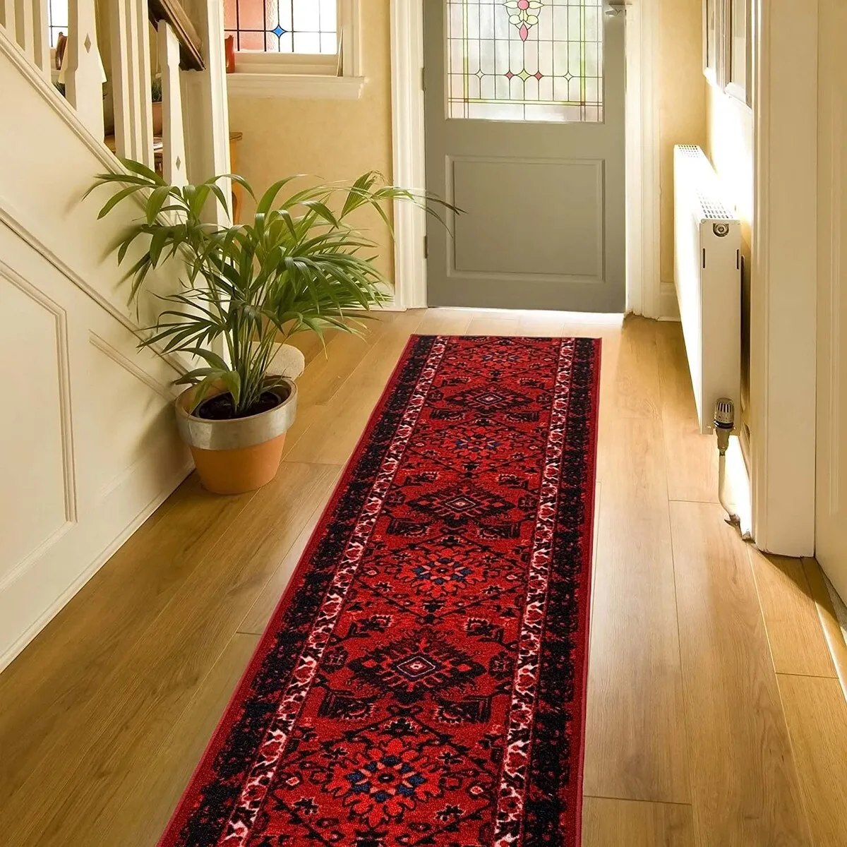 Custom Size Bokhara Burgundy Non-Slip Hallway Stair Runner Rug