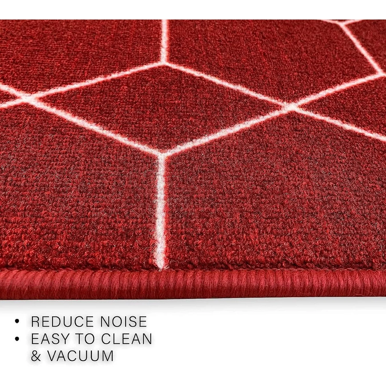 Custom Size Hexagon Design Brown.Gray.Red Color Non-Slip Rubber Backing-26 Inch WidexYour Choice of Length Runner Rug