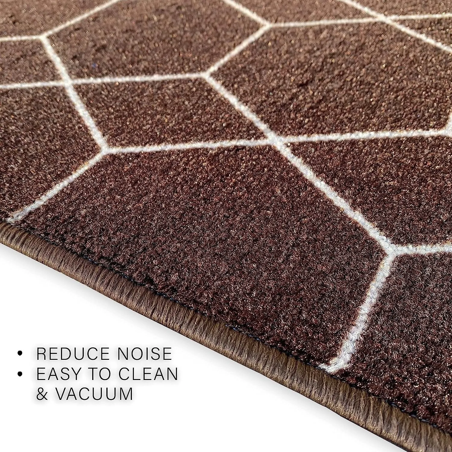 Custom Size Hexagon Design Brown.Gray.Red Color Non-Slip Rubber Backing-26 Inch WidexYour Choice of Length Runner Rug