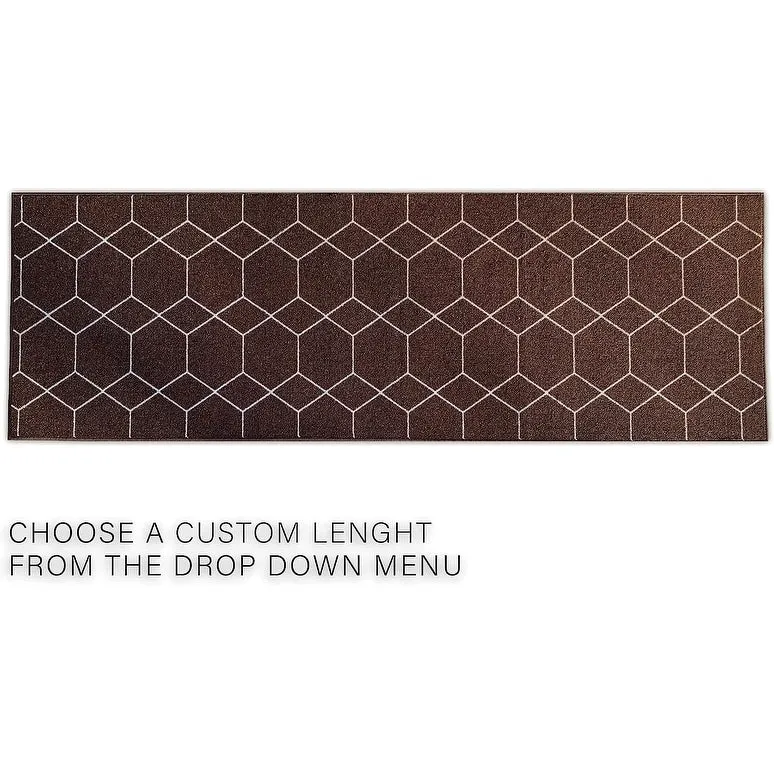 Custom Size Hexagon Design Brown.Gray.Red Color Non-Slip Rubber Backing-26 Inch WidexYour Choice of Length Runner Rug