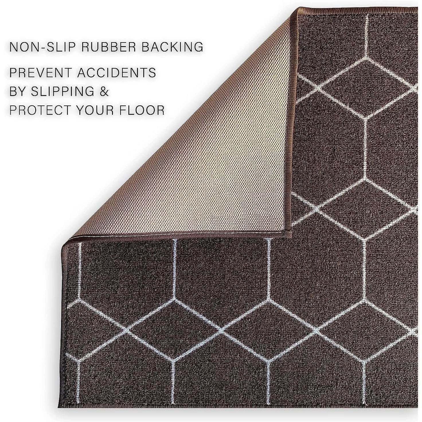 Custom Size Hexagon Design Brown.Gray.Red Color Non-Slip Rubber Backing-26 Inch WidexYour Choice of Length Runner Rug