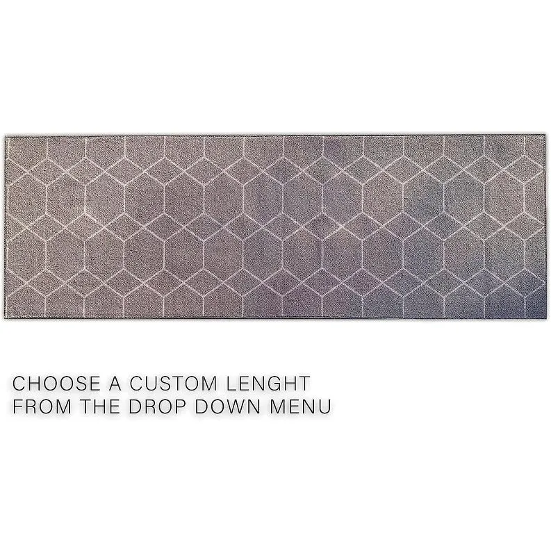 Custom Size Hexagon Design Brown.Gray.Red Color Non-Slip Rubber Backing-26 Inch WidexYour Choice of Length Runner Rug