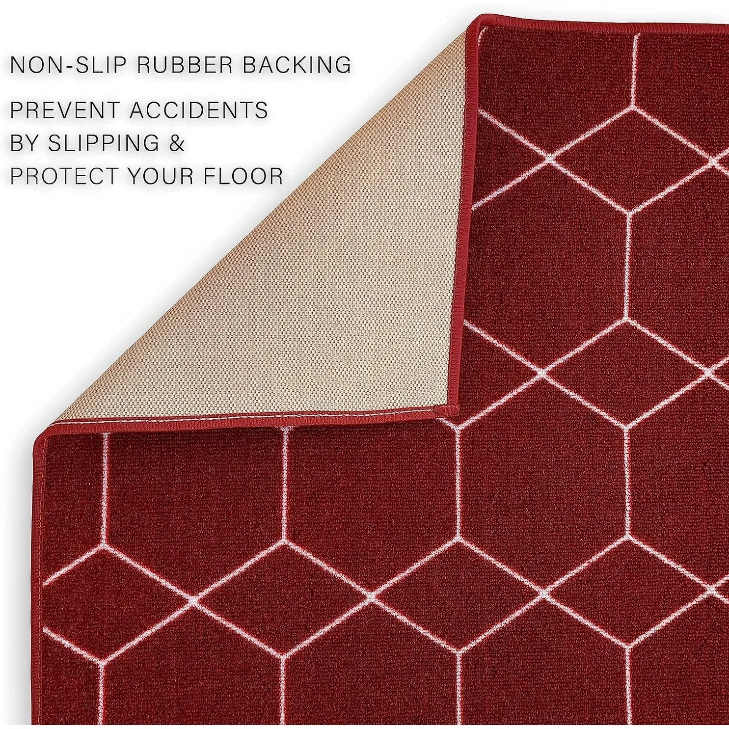 Custom Size Hexagon Design Brown.Gray.Red Color Non-Slip Rubber Backing-26 Inch WidexYour Choice of Length Runner Rug