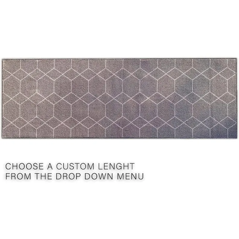 Custom Size Hexagon Design Brown.Gray.Red Color Non-Slip Rubber Backing- 31 Inch WidexYour Choice of Length Runner Rug