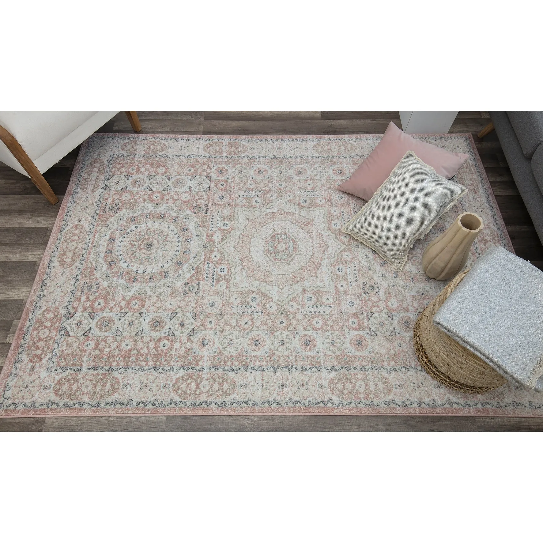 Dogwood Vintage Pink Cream Transitional Rug