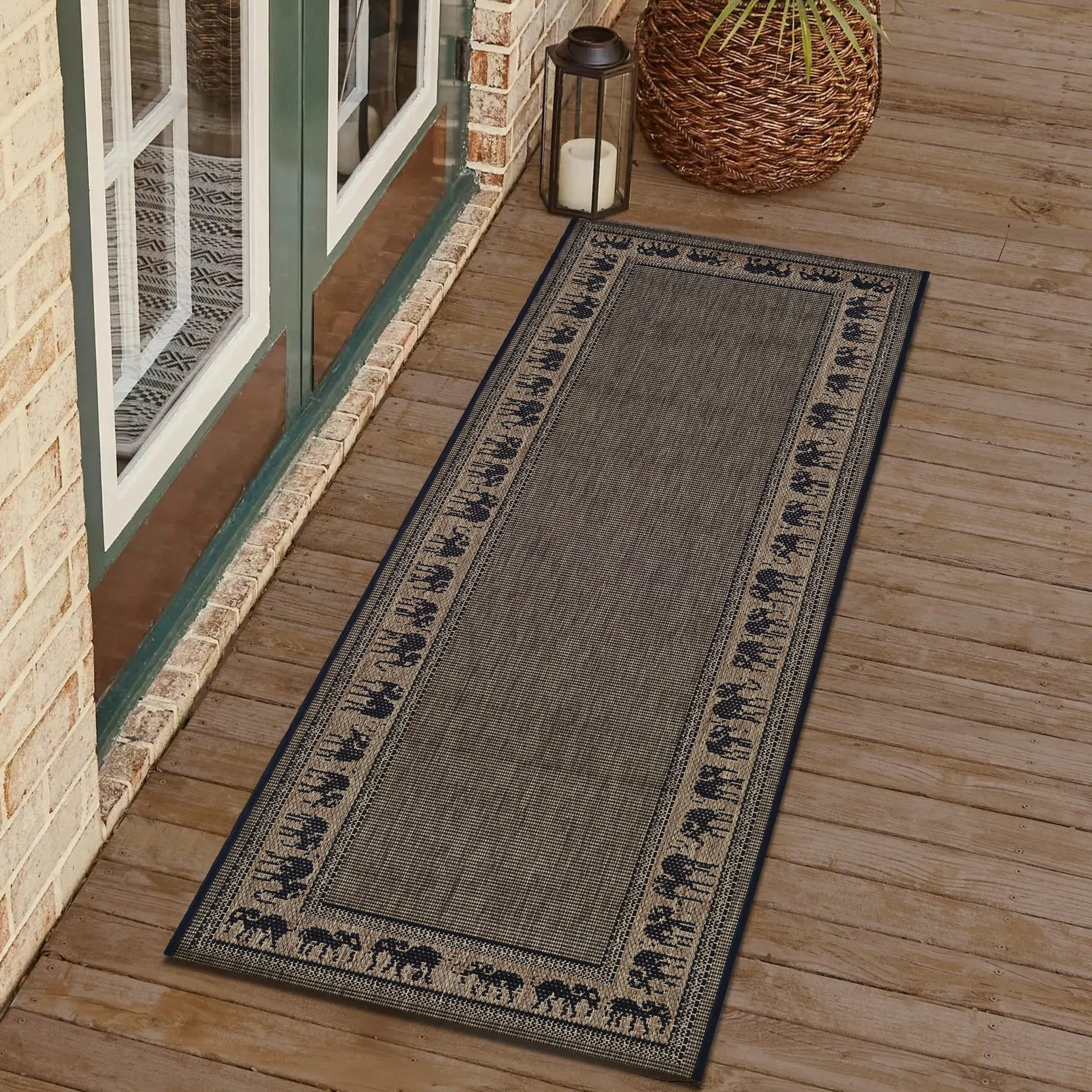 Dream Decor Rugs Pergola Global Cocoa Brown Black Outdoor Area Rug