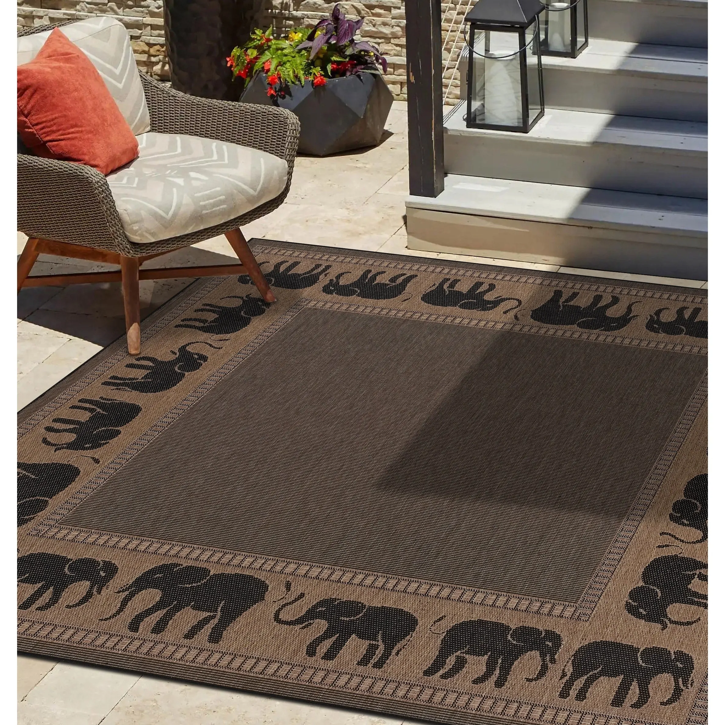 Dream Decor Rugs Pergola Global Cocoa Brown Black Outdoor Area Rug