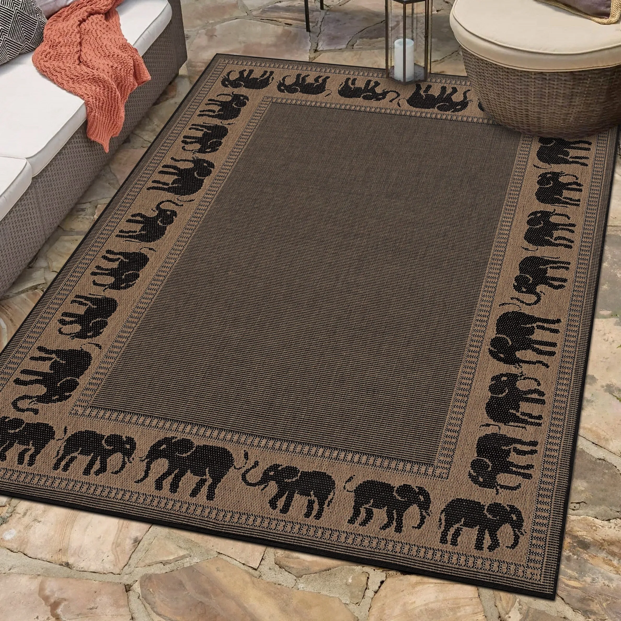 Dream Decor Rugs Pergola Global Cocoa Brown Black Outdoor Area Rug