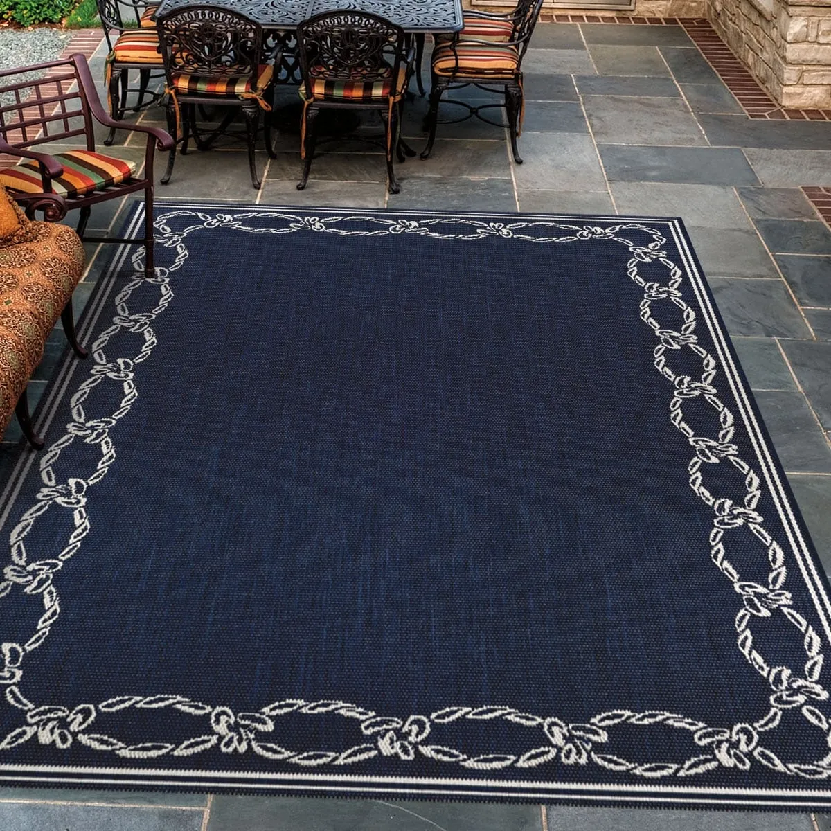 Dream Decor Rugs Pergola Link Blue Ivory Indoor Outdoor Area Rug