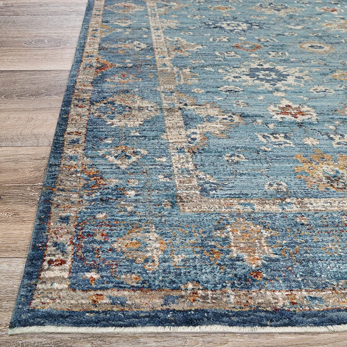 Dream Decor Rugs Remnier Gardenia Oushak Denim Blue Fringed Area Rug