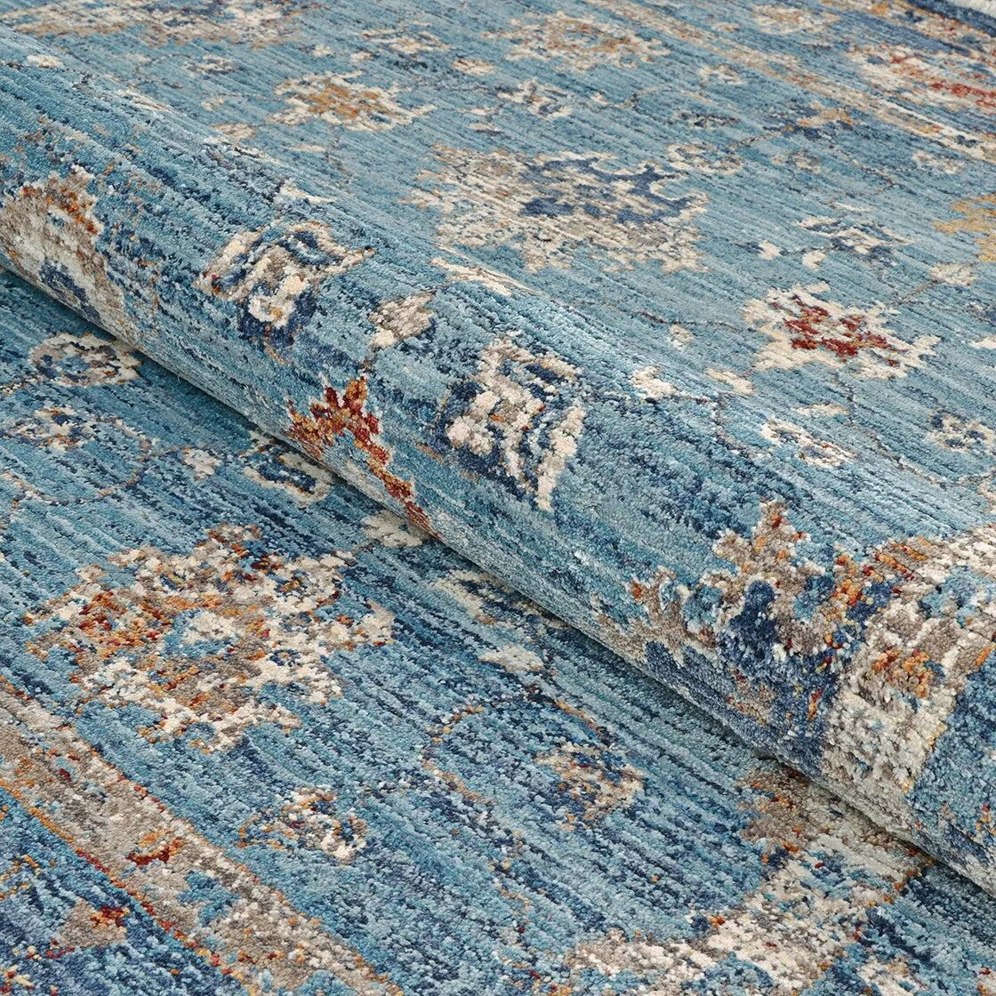 Dream Decor Rugs Remnier Gardenia Oushak Denim Blue Fringed Area Rug