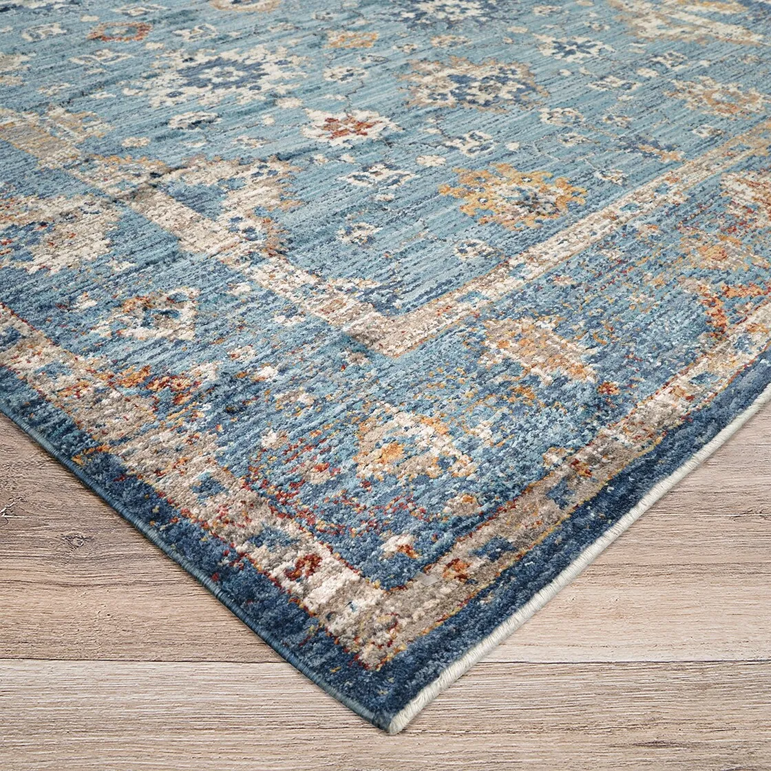 Dream Decor Rugs Remnier Gardenia Oushak Denim Blue Fringed Area Rug