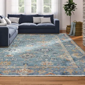 Dream Decor Rugs Remnier Gardenia Oushak Denim Blue Fringed Area Rug