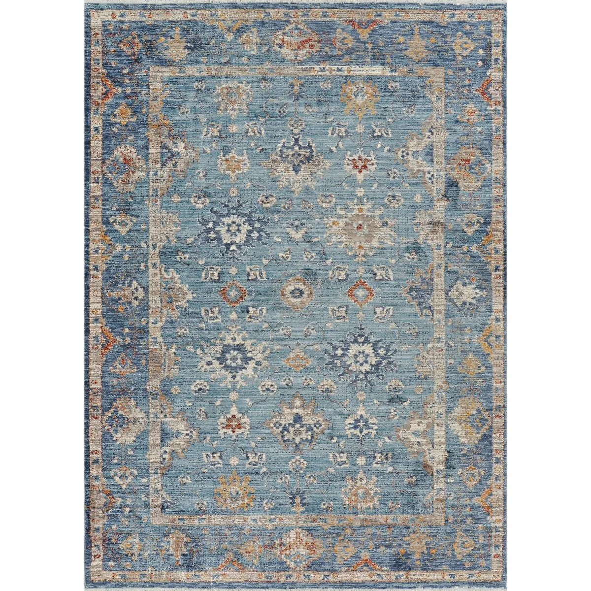 Dream Decor Rugs Remnier Gardenia Oushak Denim Blue Fringed Area Rug