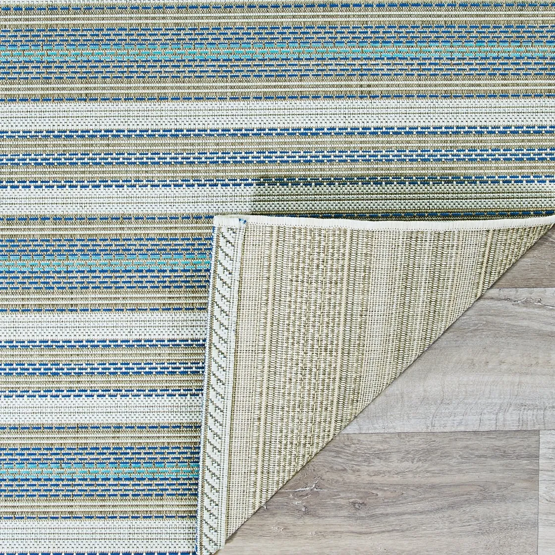 Dream Decor Rugs Samantha Sand Stripe Blue Beige Outdoor Area Rug