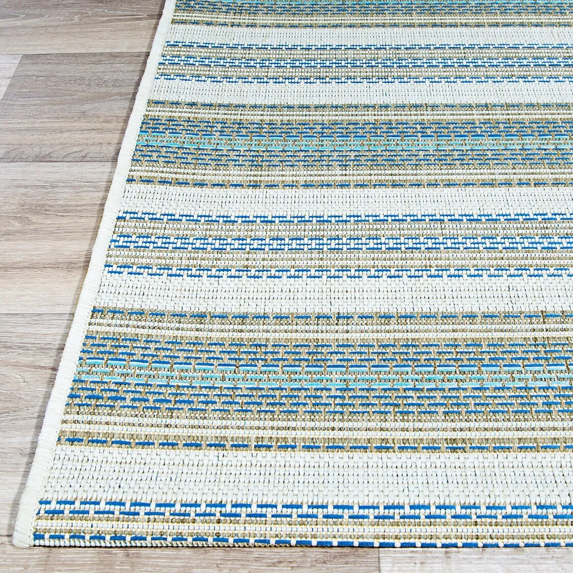 Dream Decor Rugs Samantha Sand Stripe Blue Beige Outdoor Area Rug