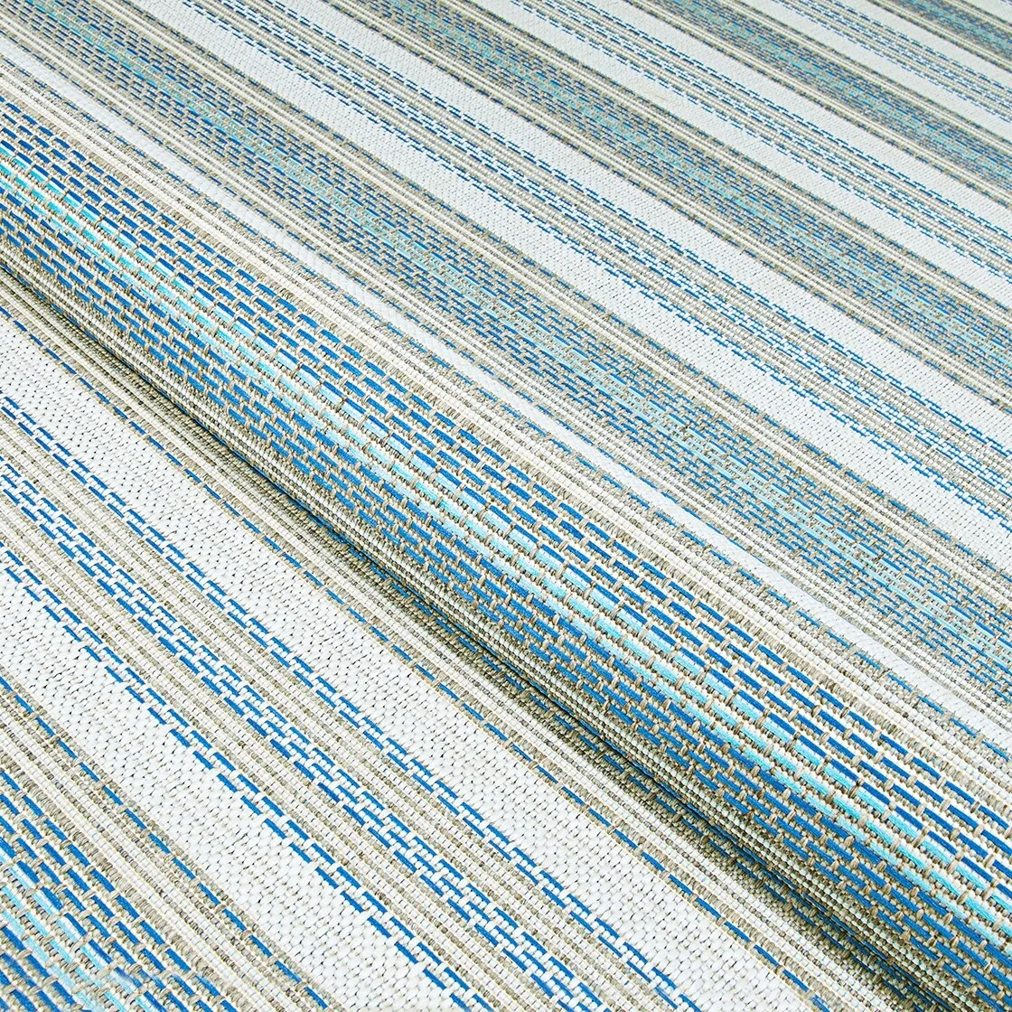 Dream Decor Rugs Samantha Sand Stripe Blue Beige Outdoor Area Rug
