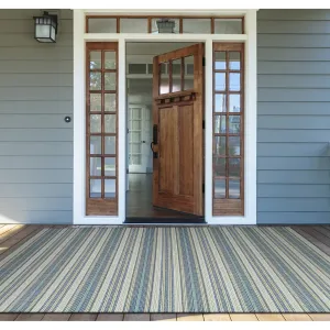 Dream Decor Rugs Samantha Sand Stripe Blue Beige Outdoor Area Rug