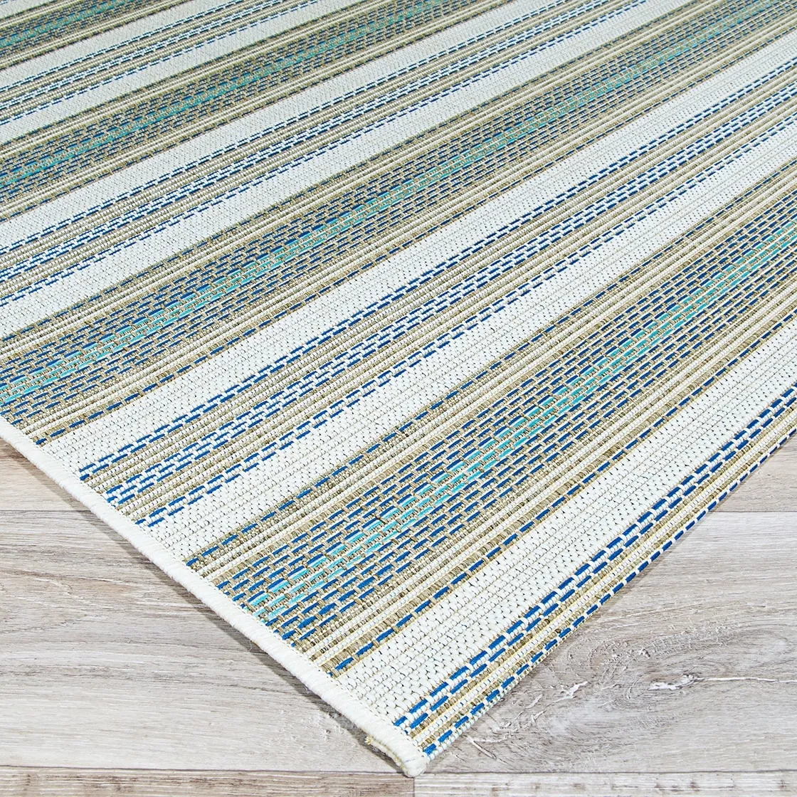 Dream Decor Rugs Samantha Sand Stripe Blue Beige Outdoor Area Rug