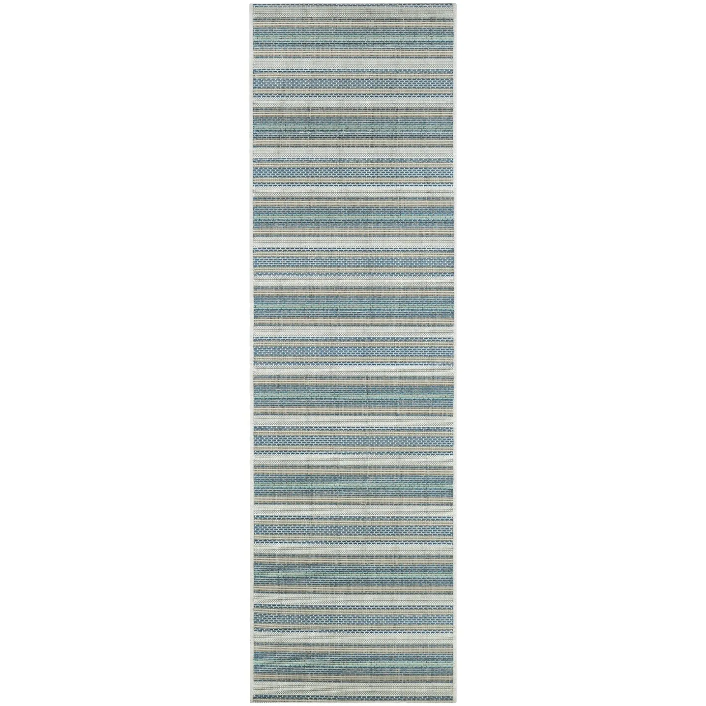 Dream Decor Rugs Samantha Sand Stripe Blue Beige Outdoor Area Rug