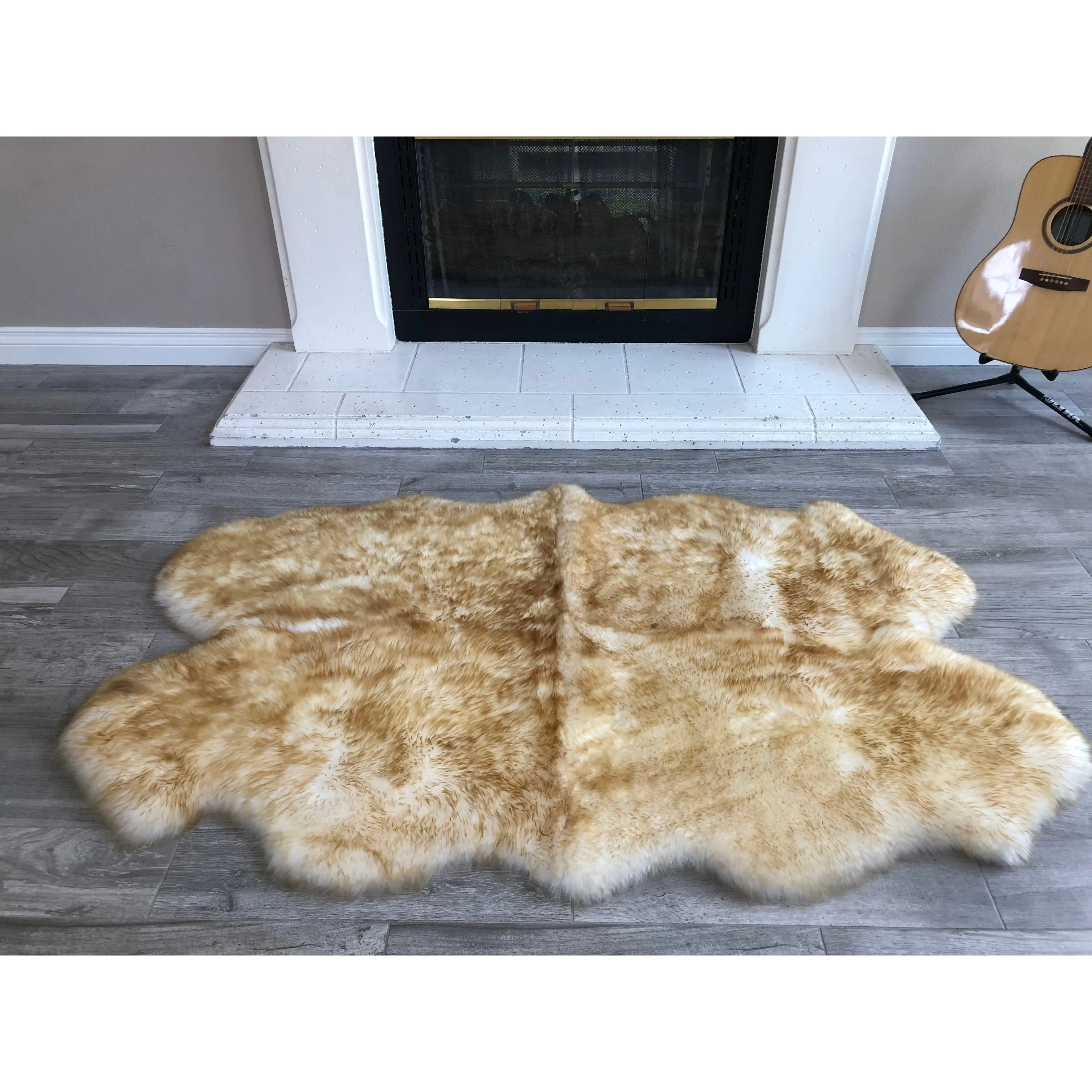 Dynasty Natural 4-Pelt Luxury Long Wool Sheepskin Shag Rug - 3'6 x 5'6