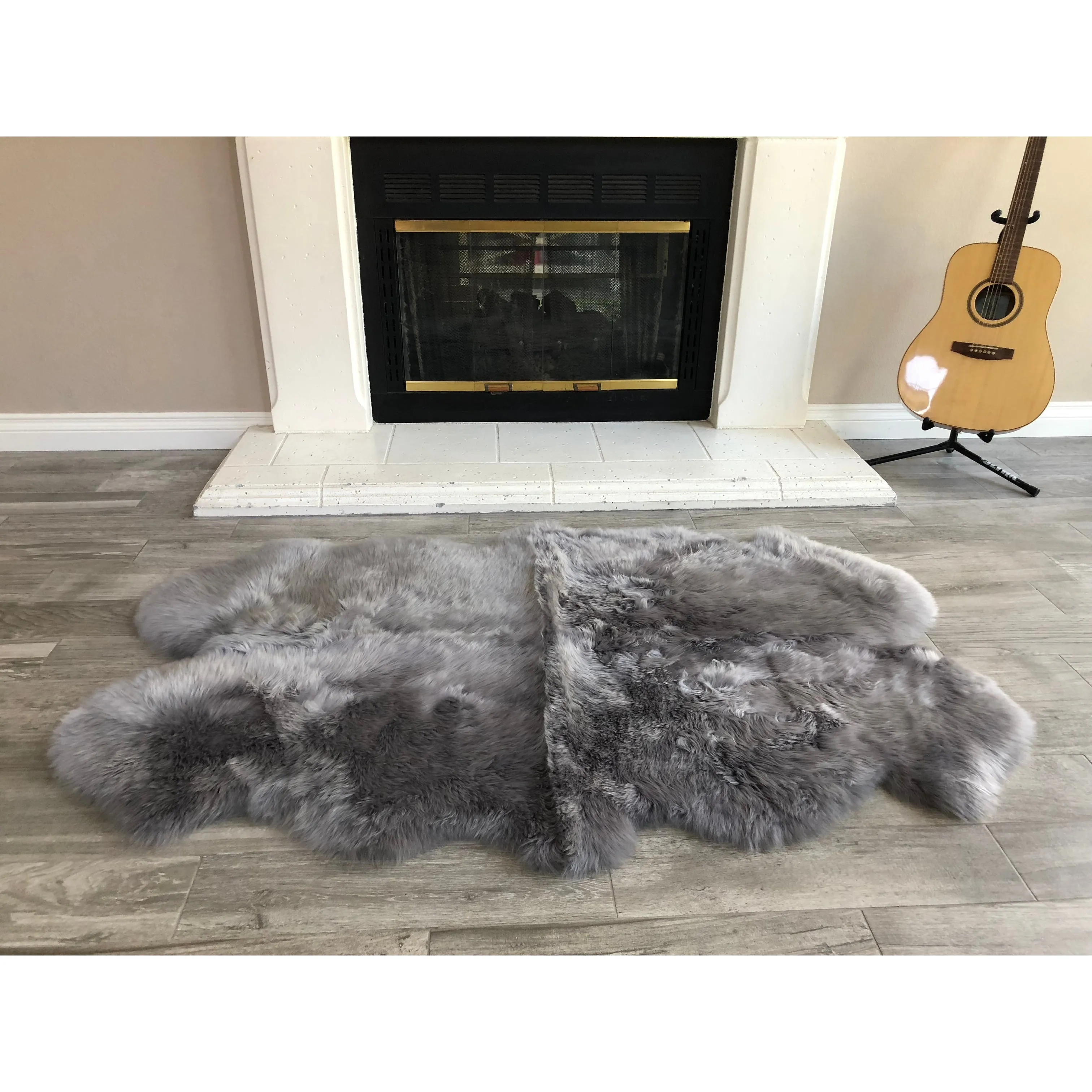 Dynasty Natural 4-Pelt Luxury Long Wool Sheepskin Shag Rug - 3'6 x 5'6